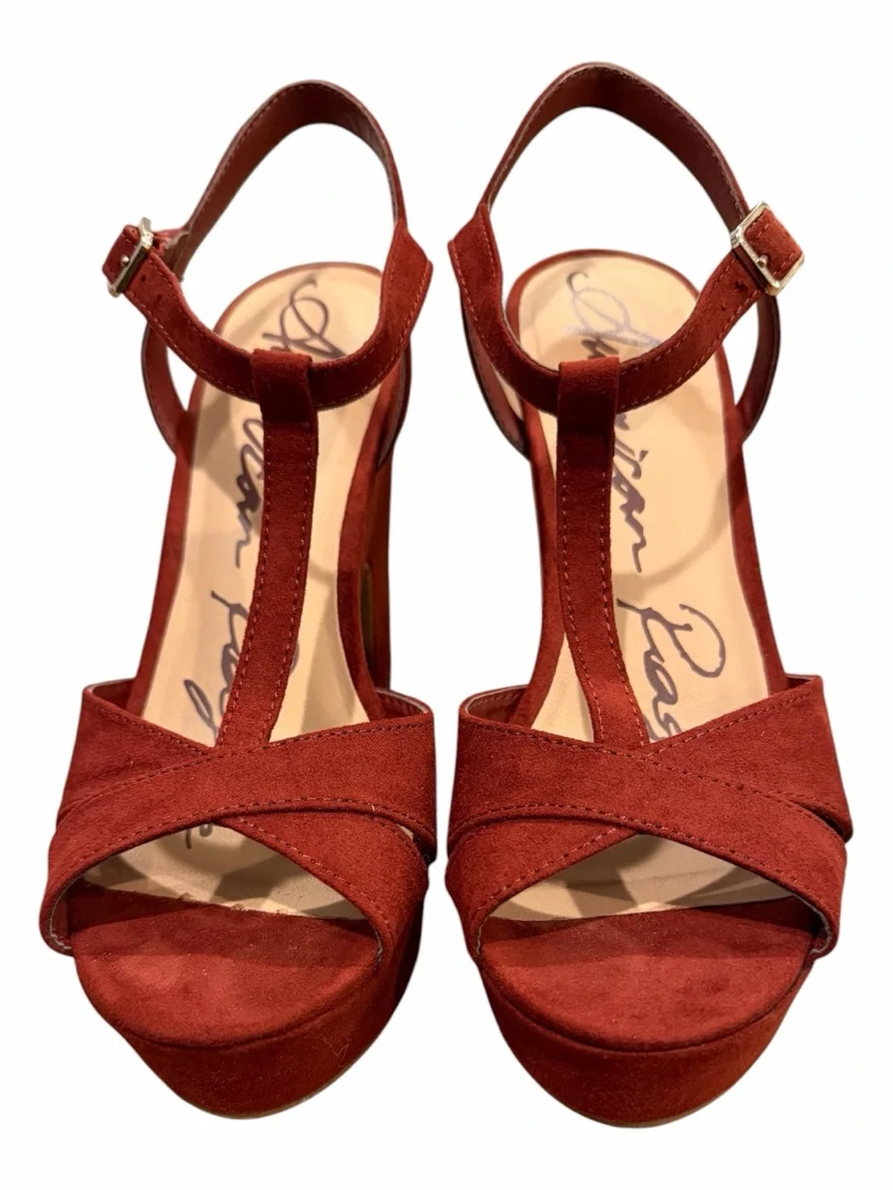 American Rag Rust Suede Platform T-Strap Sandals